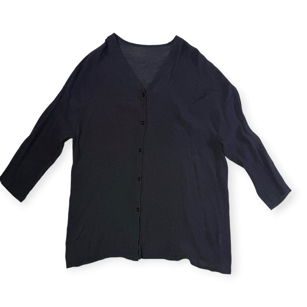 Unbranded Viscose Polyester Black V-Neck Button-Front Cardigan Size L